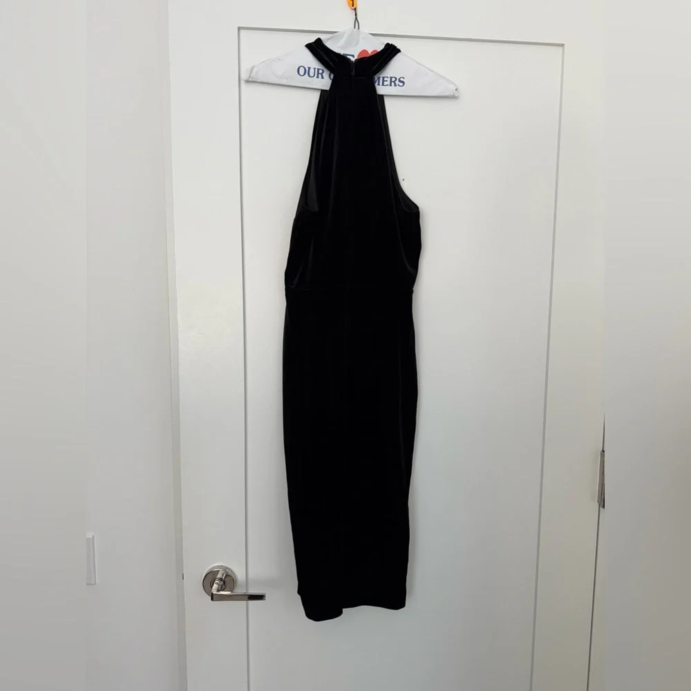 Express Black High Neck Little Black Velvet Midi Dress, Size Small - Picture 4 of 5